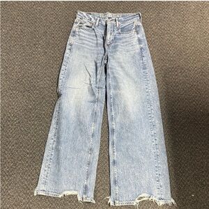 American Eagle Outfitters Light Blue Wide-Leg Raw Hem Jeans